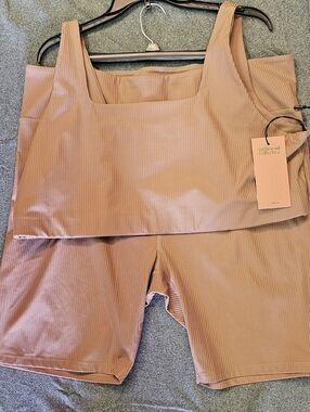 6X Girlfriend Collective Ribbed Tank Jumpsuit in Rust